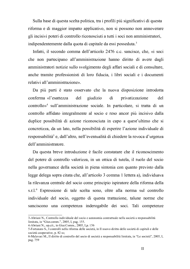 Anteprima della tesi: Il diritto di controllo del socio nella s.r.l., Pagina 3