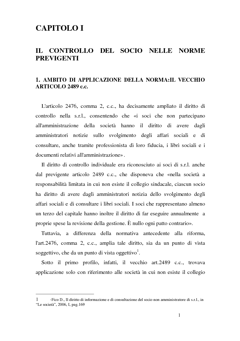 Anteprima della tesi: Il diritto di controllo del socio nella s.r.l., Pagina 5