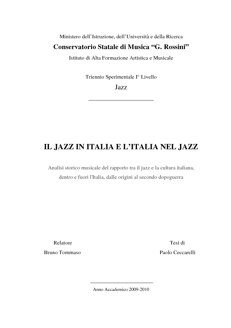 Anteprima della tesi: Il Jazz in Italia e l'Italia nel Jazz, Pagina 1