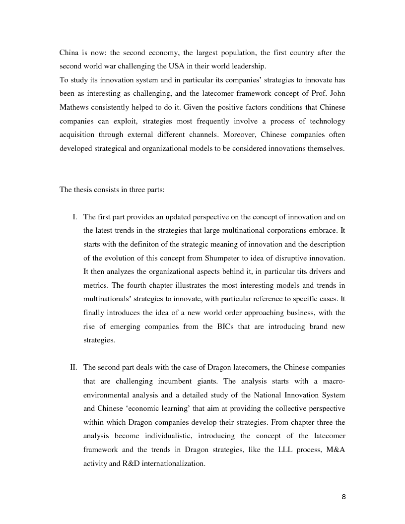 Anteprima della tesi: Innovation 2010: new perspectives. The case of dragon latecomers., Pagina 3
