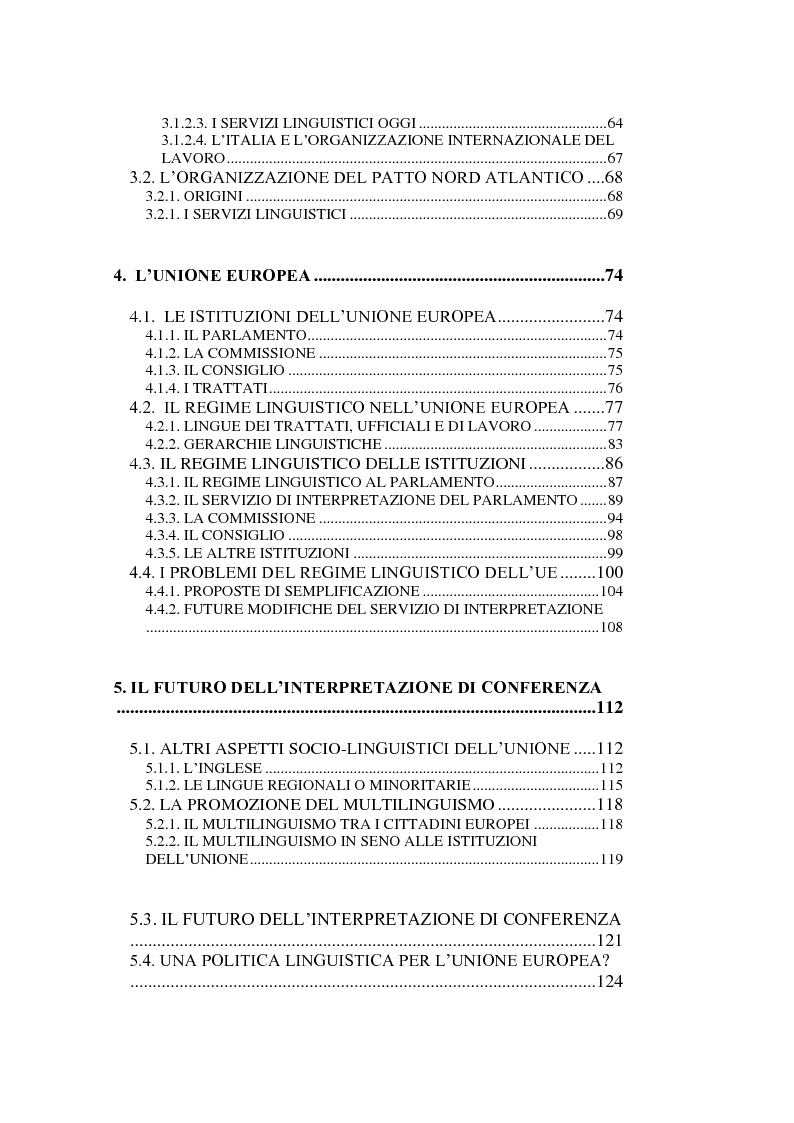 Indice della tesi: L'interpretazione di conferenza nelle organizzazioni internazionali, Pagina 2