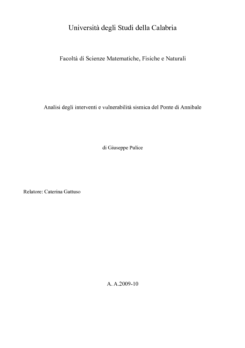 Anteprima della tesi: Analisi degli interventi e vulnerabilità sismica del Ponte di Annibale, Pagina 1