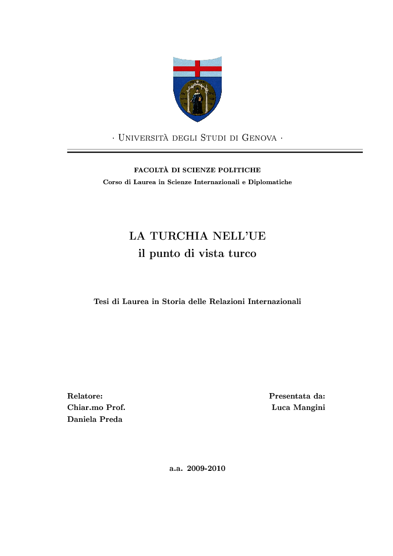 Anteprima della tesi: La Turchia nell'Ue: il punto di vista turco, Pagina 1