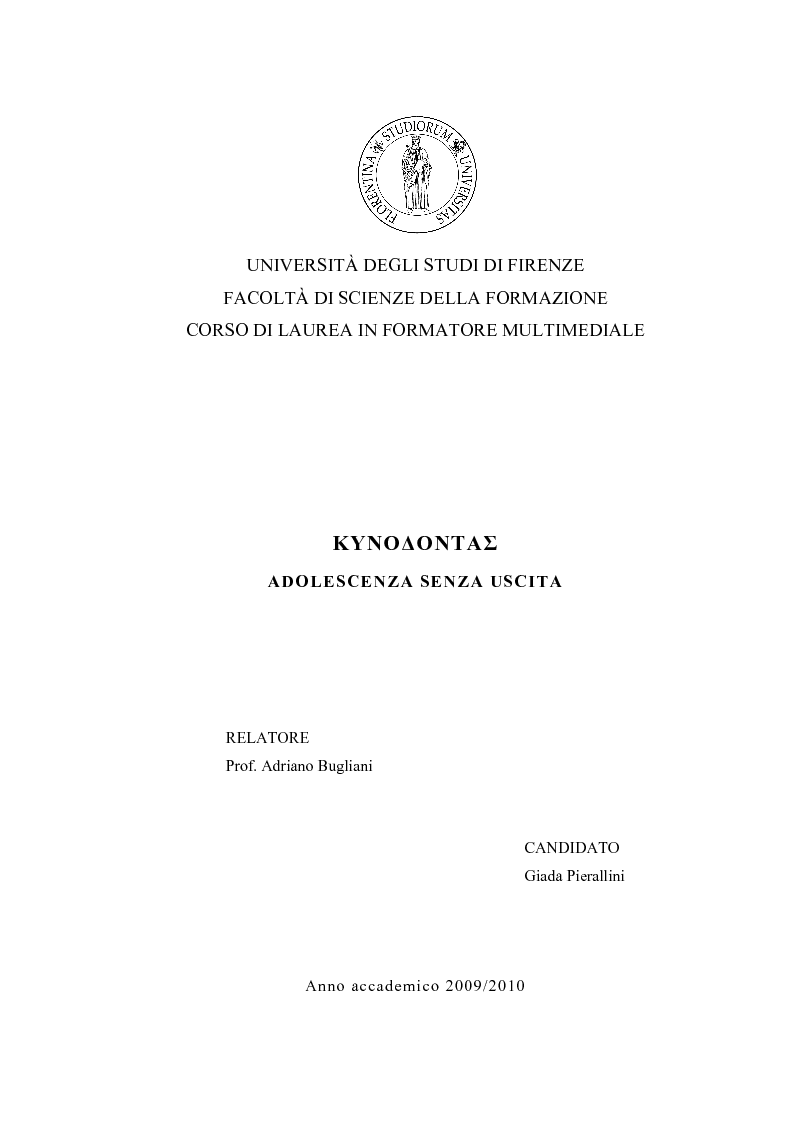 Anteprima della tesi: Kynodontas - Adolescenza senza uscita, Pagina 1