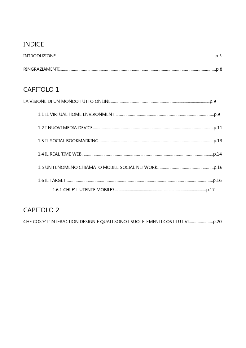 Indice della tesi: Il Personal Ubiquitous Content: i contenuti che vuoi dove vuoi, Pagina 1