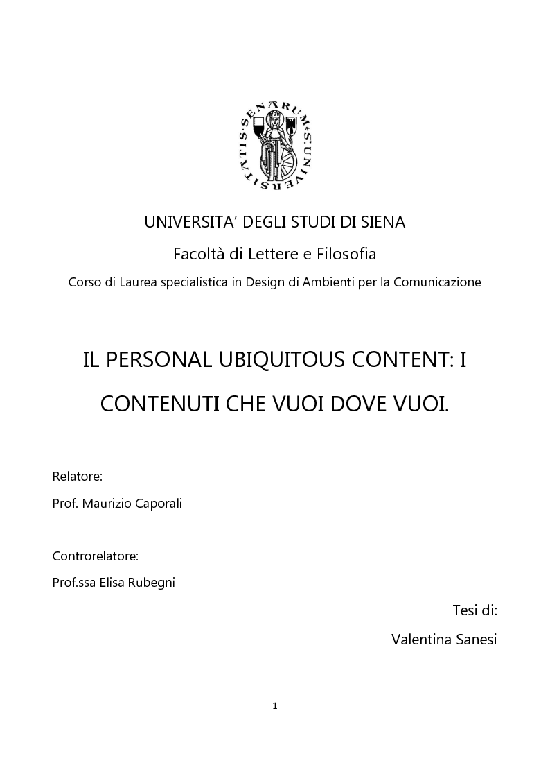 Anteprima della tesi: Il Personal Ubiquitous Content: i contenuti che vuoi dove vuoi, Pagina 1
