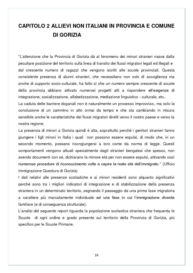 Estratto dalla tesi: Allievi non italiani e progetti di integrazione nelle Scuole Primarie del comune di Gorizia