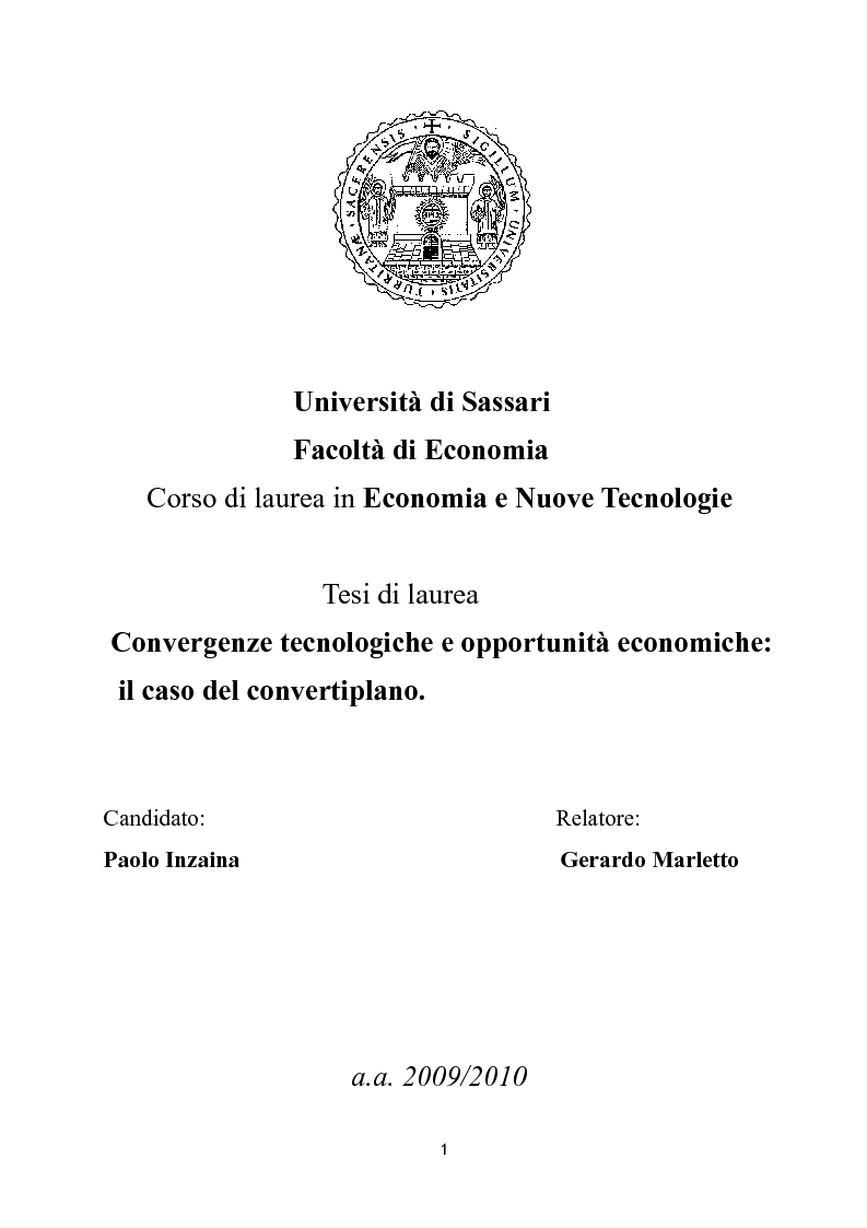 Anteprima della tesi: Convergenze tecnologiche e opportunità economiche: il caso del convertiplano, Pagina 1