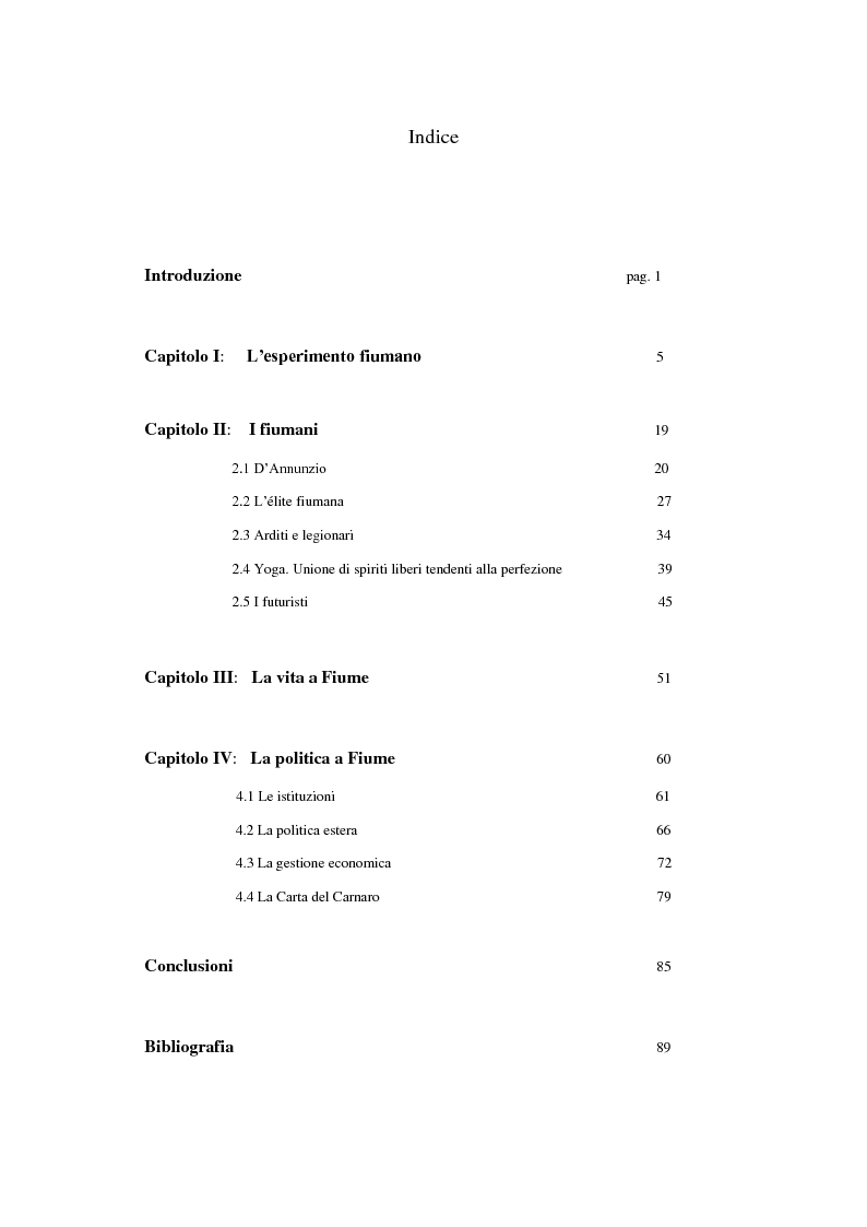 Indice della tesi: L'esperimento politico fiumano, Pagina 1