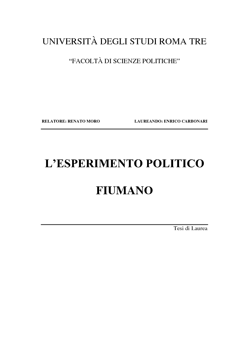 Anteprima della tesi: L'esperimento politico fiumano, Pagina 1