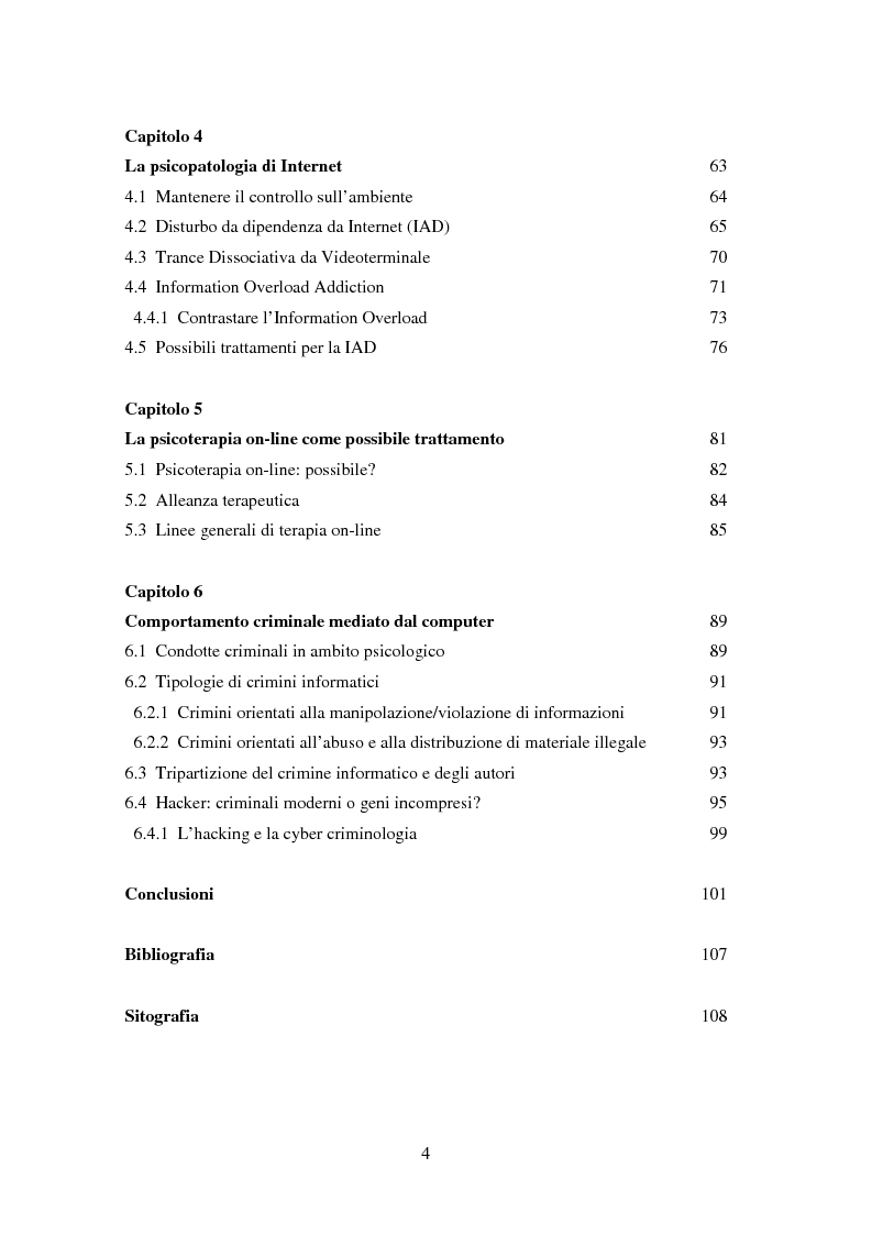 Indice della tesi: La vita on-line. Identità, socializzazione e psicopatologia di Internet, Pagina 2