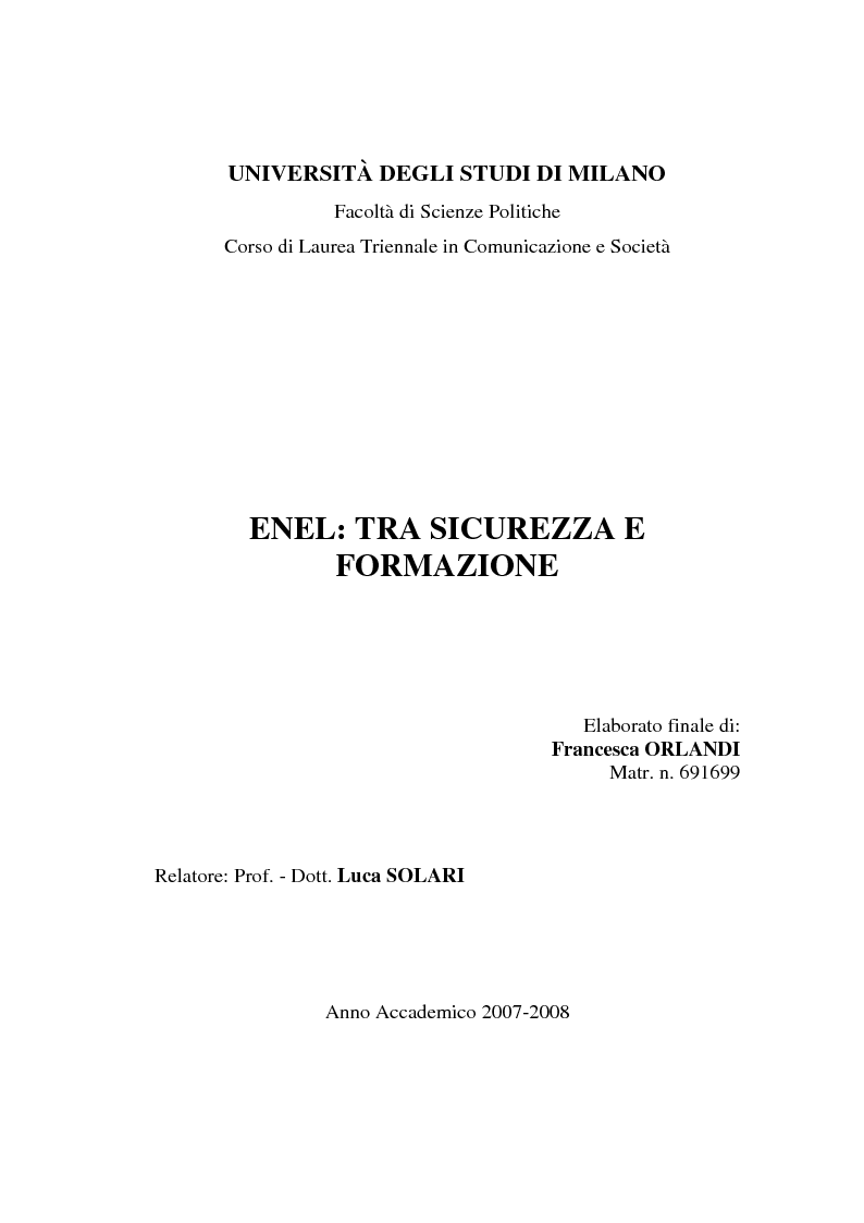 Anteprima della tesi: Enel: tra sicurezza e formazione, Pagina 1