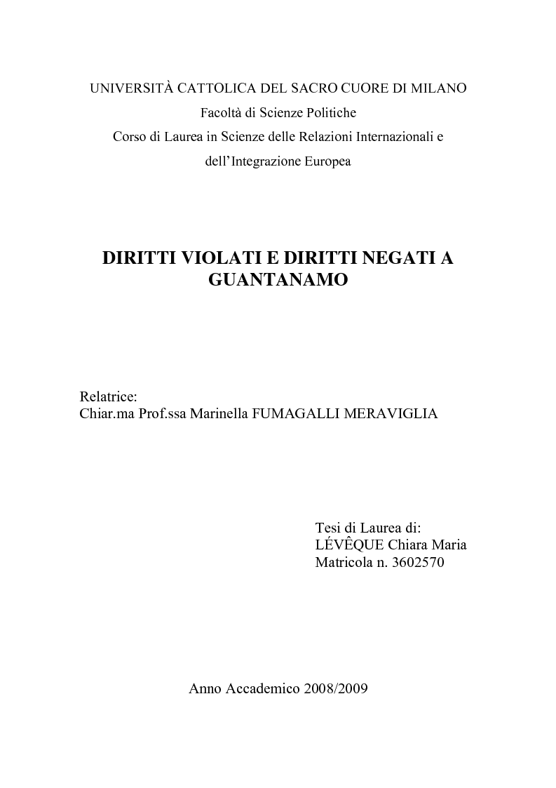Anteprima della tesi: Diritti violati e diritti negati a Guantanamo, Pagina 1