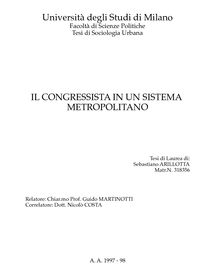 Anteprima della tesi: Il congressista in un sistema metropolitano, Pagina 1