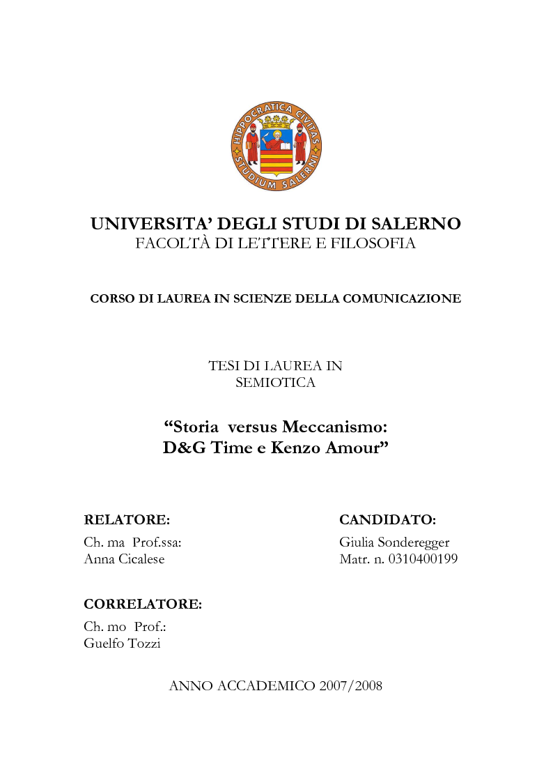 Anteprima della tesi: Storia versus Meccanismo: D&G Time e Kenzo Amour, Pagina 1