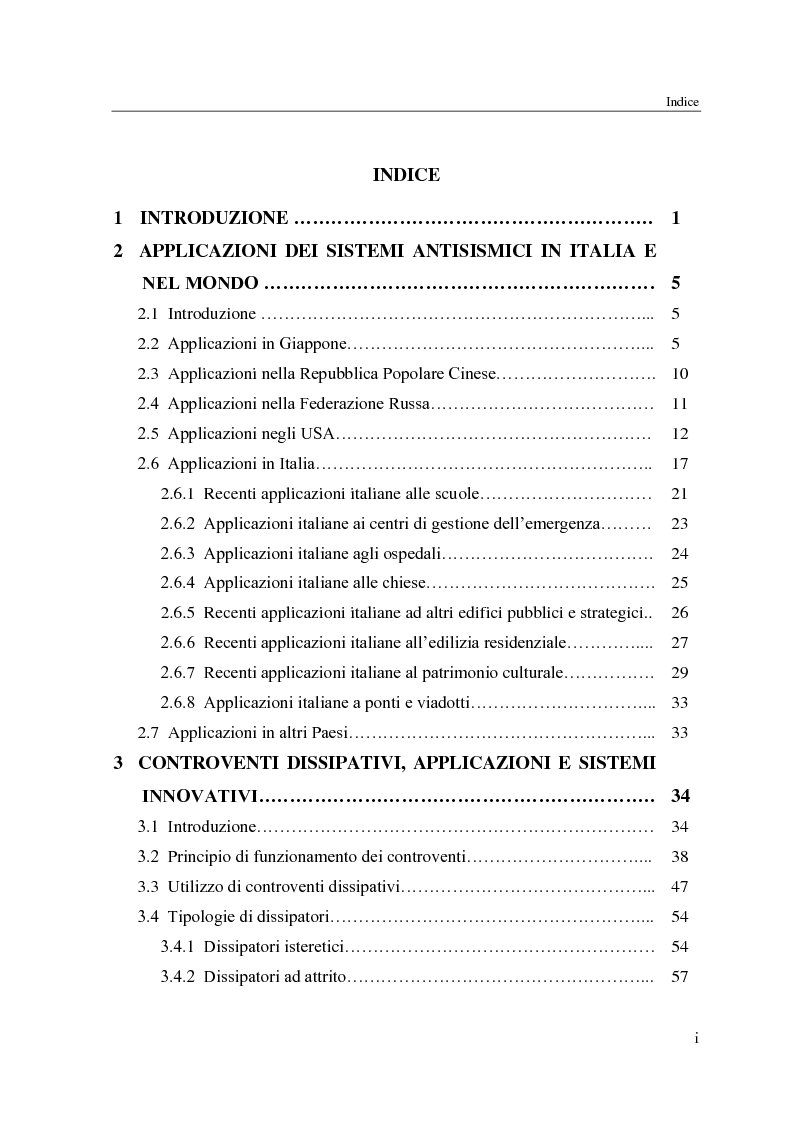 Indice della tesi: Analisi teorico-sperimentale di links dissipativi in acciaio e lega di alluminio, Pagina 1