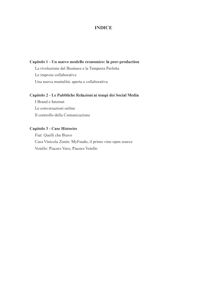 Indice della tesi: Il web e le nuove frontiere della comunicazione aziendale: Internet PR e Social Network, Pagina 1