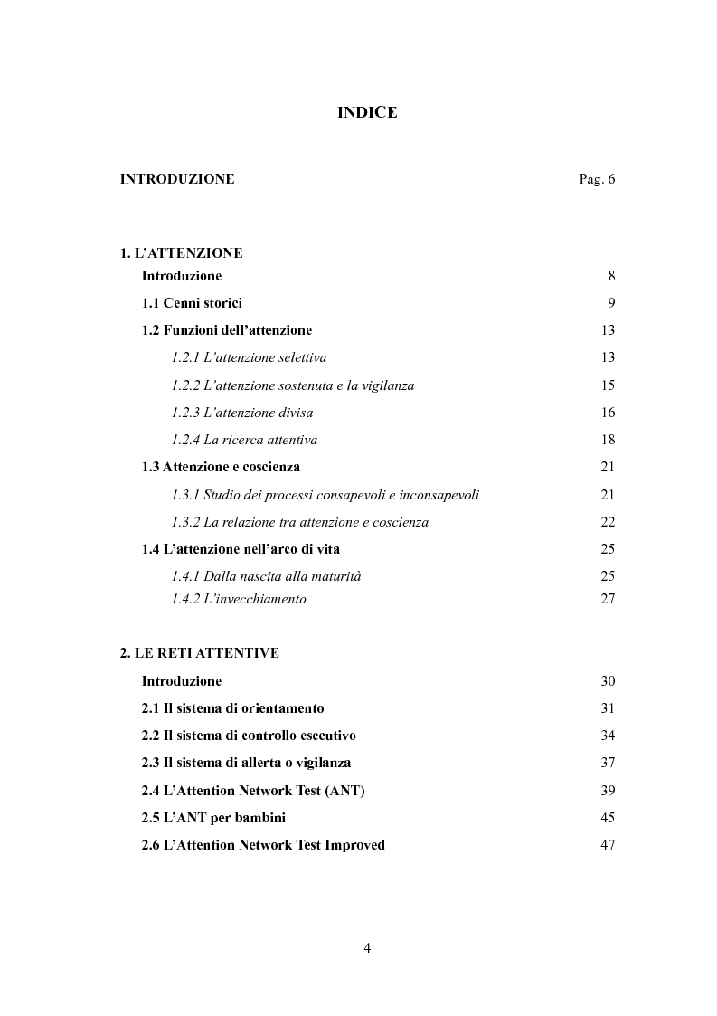 Indice della tesi: Reti dell'attenzione e attentional blink, Pagina 1