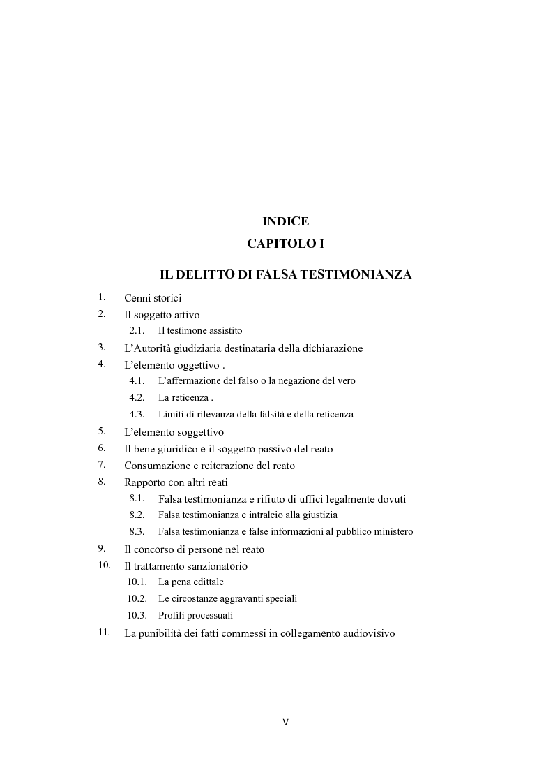 Indice della tesi: La tutela penale della prova testimoniale, Pagina 1