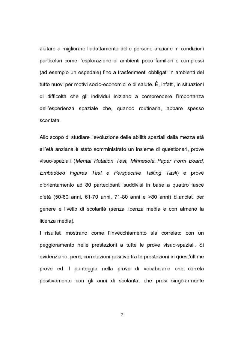 Anteprima della tesi: Abilità visuo-spaziali e senso dell’orientamento: analisi di un campione di adulti dalla mezza età all’età anziana, Pagina 3