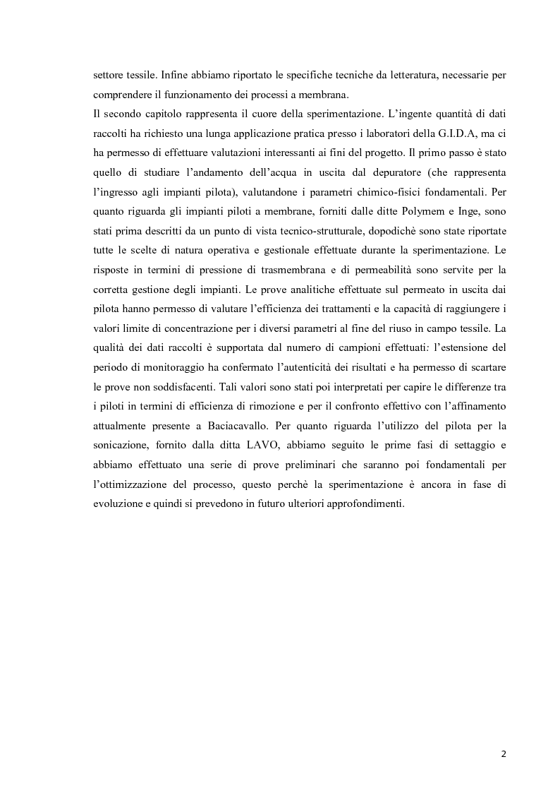 Anteprima della tesi: Indagini sperimentali su impianti pilota a membrana per l'affinamento di reflui industriali tessili al fine del loro riutilizzo, Pagina 3