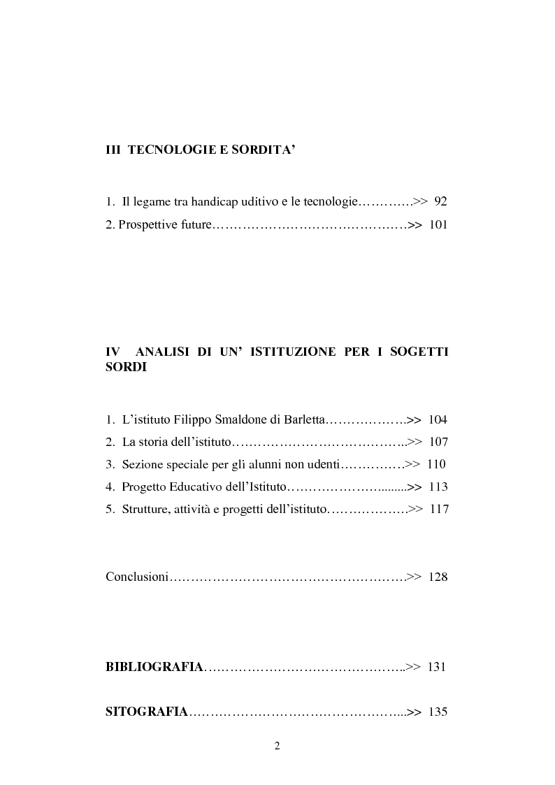 Indice della tesi: La voce del silenzio: un viaggio visivo ed educativo nel mondo dei sordi, Pagina 2