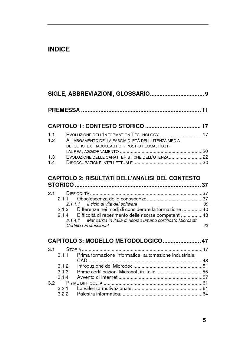 Indice della tesi: Scholar Program: da un'esperienza di formazione ad un modello di apprendimento, Pagina 1