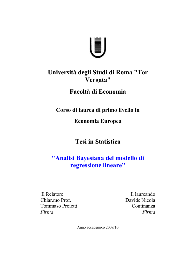 Facoltà Di Economia Università Di Roma Tor Vergata
