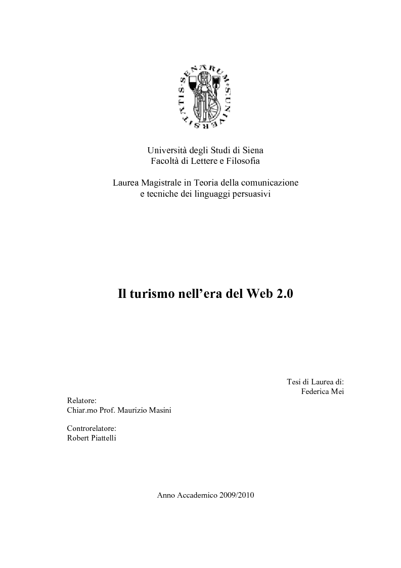Anteprima della tesi: Il turismo nell'era del Web 2.0, Pagina 1