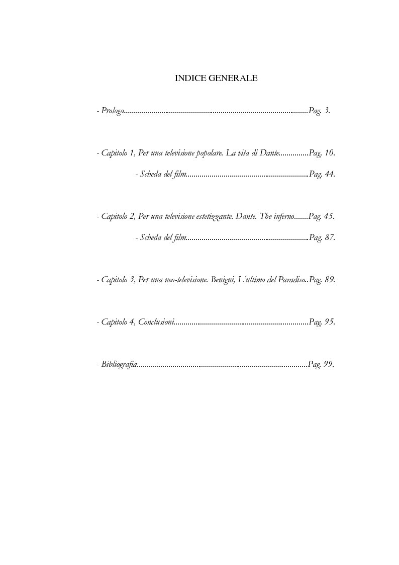 Indice della tesi: Dante in Tv, Pagina 1