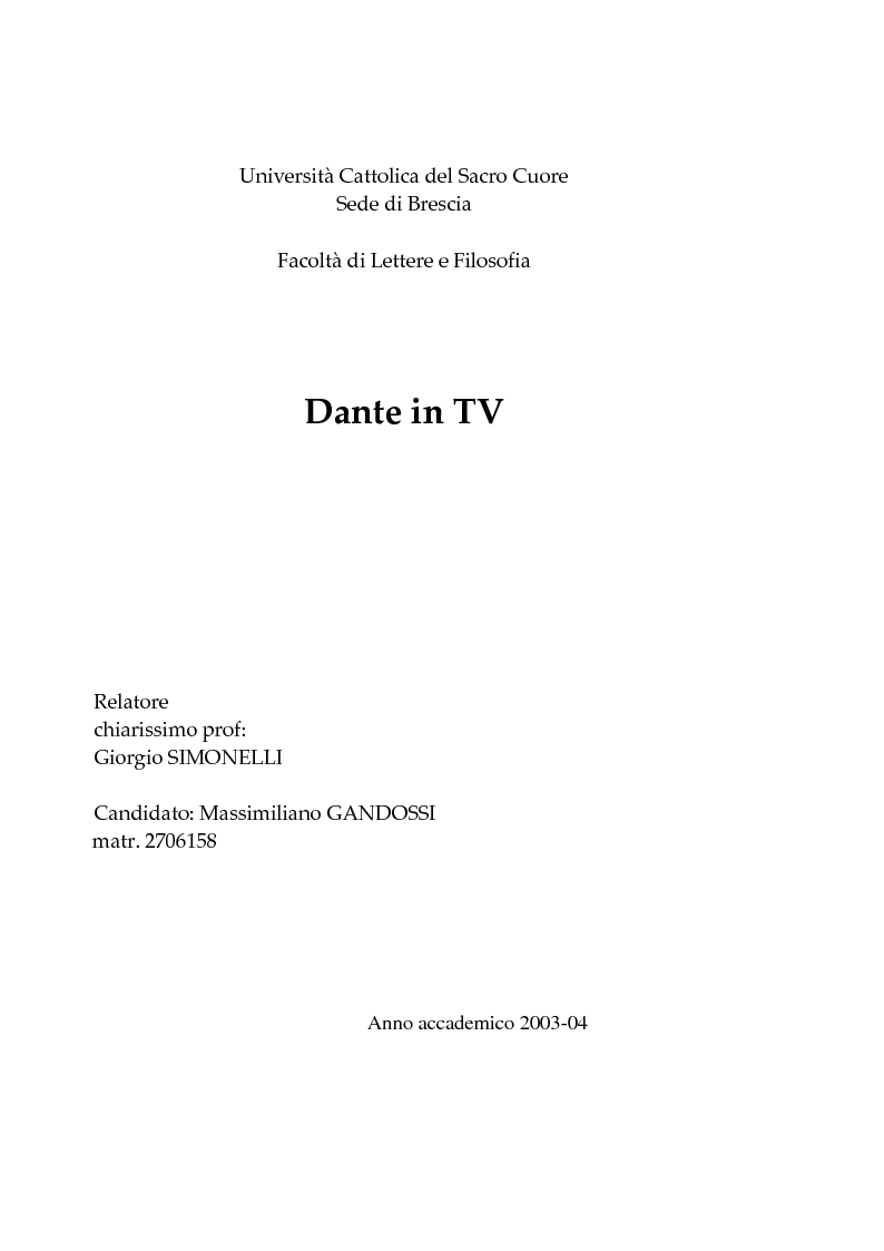 Anteprima della tesi: Dante in Tv, Pagina 1