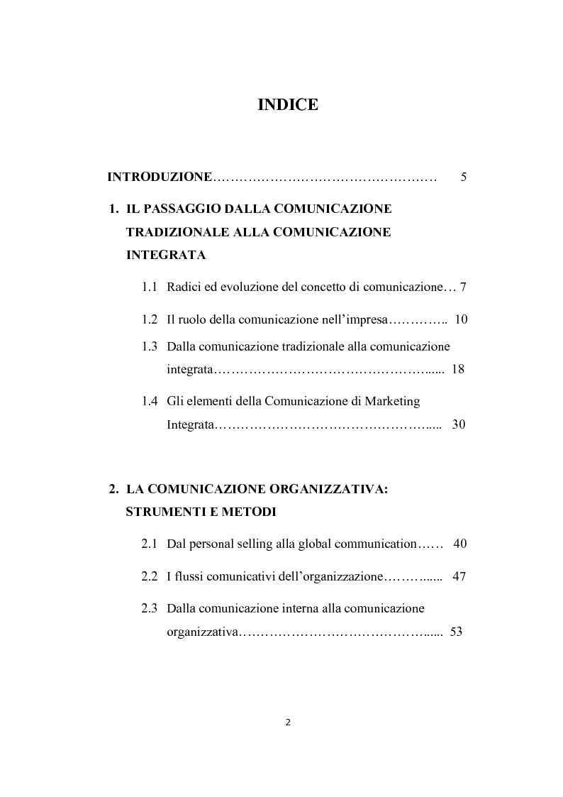 Indice della tesi: L'importanza della comunicazione nel sistema fieristico: il caso Euro&Med Food, Pagina 1