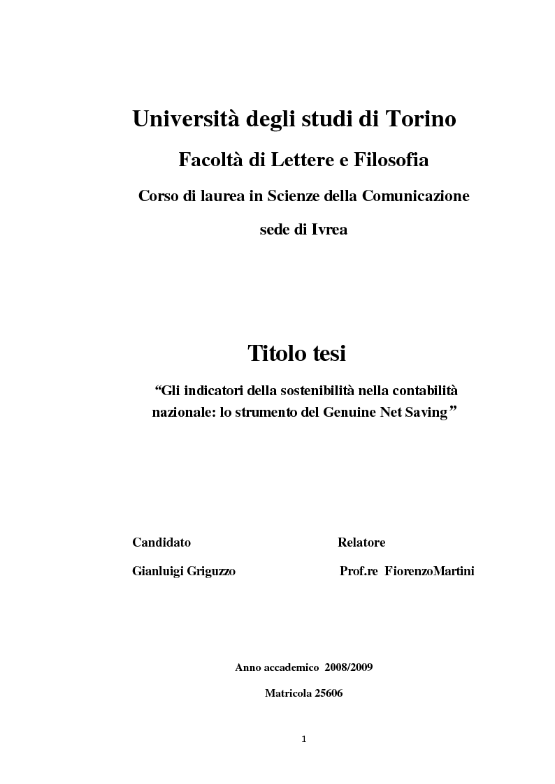 Anteprima della tesi: La sostenibilità ambientale: lo strumento del genuine net saving, Pagina 1