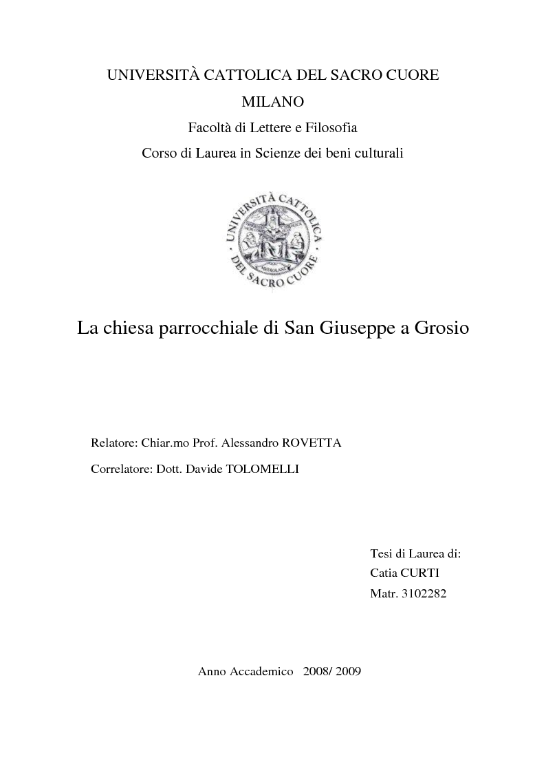 Anteprima della tesi: La chiesa parrocchiale di San Giuseppe a Grosio, Pagina 1
