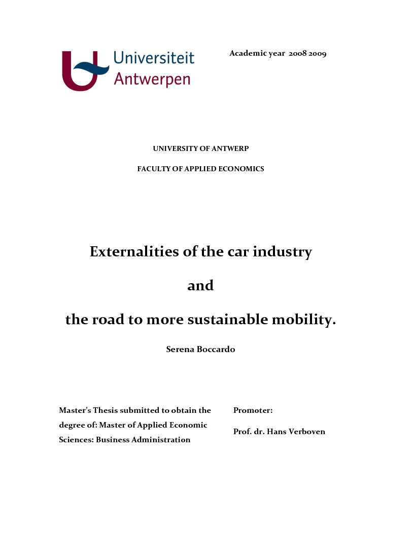 Anteprima della tesi: Externalities of the car industry and the road to a more sustainable mobilityEsternalità nell'industria automobilistica e i possibili interventi per una mobilità più sostenibile, Pagina 1