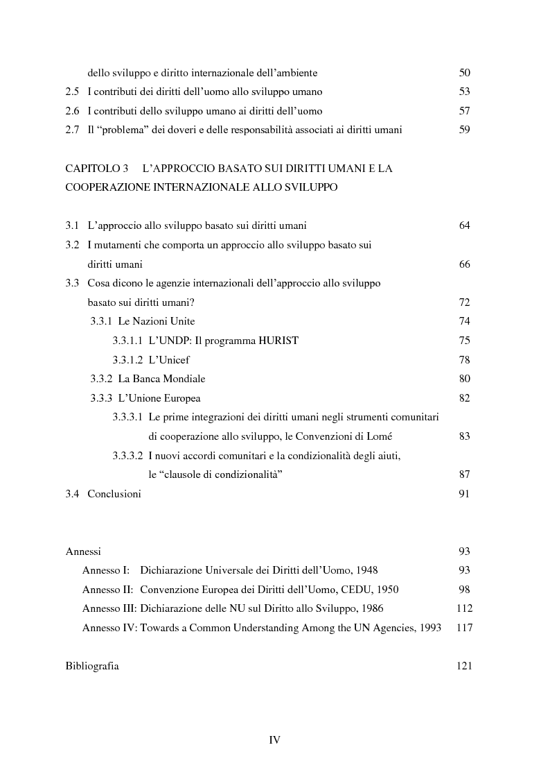 Indice della tesi: I diritti umani nella cooperazione internazionale allo sviluppo. L’approccio basato sui diritti umani., Pagina 2