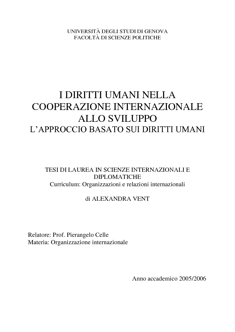 Anteprima della tesi: I diritti umani nella cooperazione internazionale allo sviluppo. L’approccio basato sui diritti umani., Pagina 1