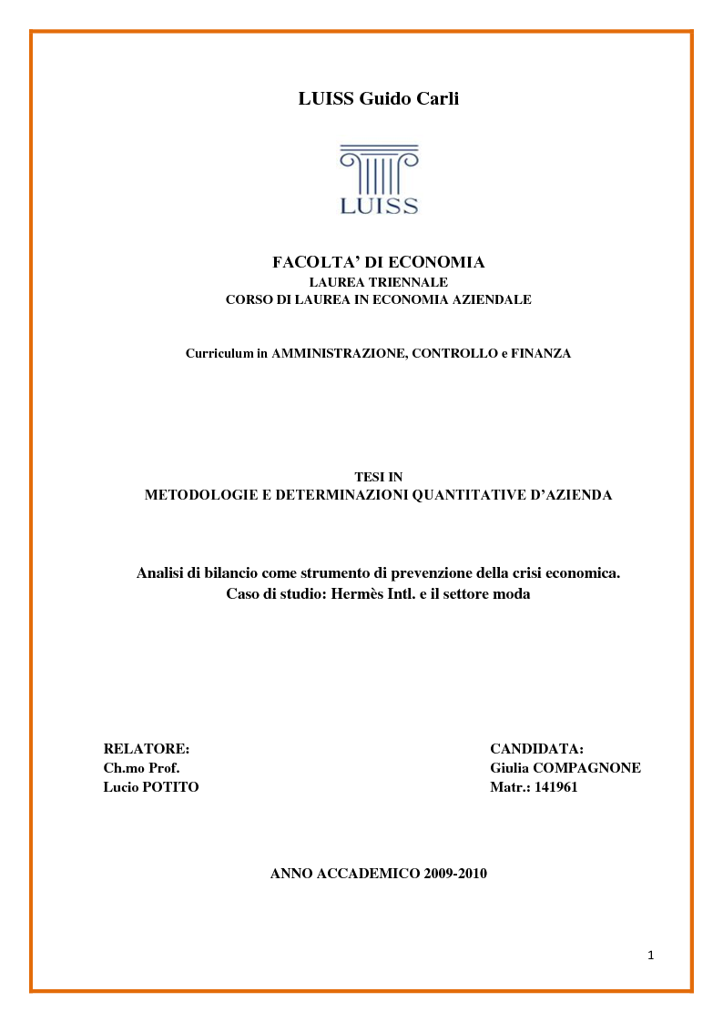 Tesi Di Laurea Triennale Economia Aziendale Argomenti