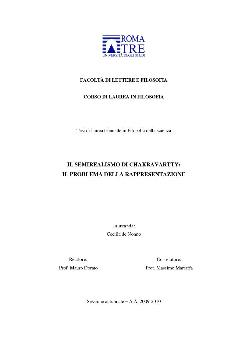 Anteprima della tesi: Il semirealismo di Chakravartty: il problema della rappresentazione, Pagina 1