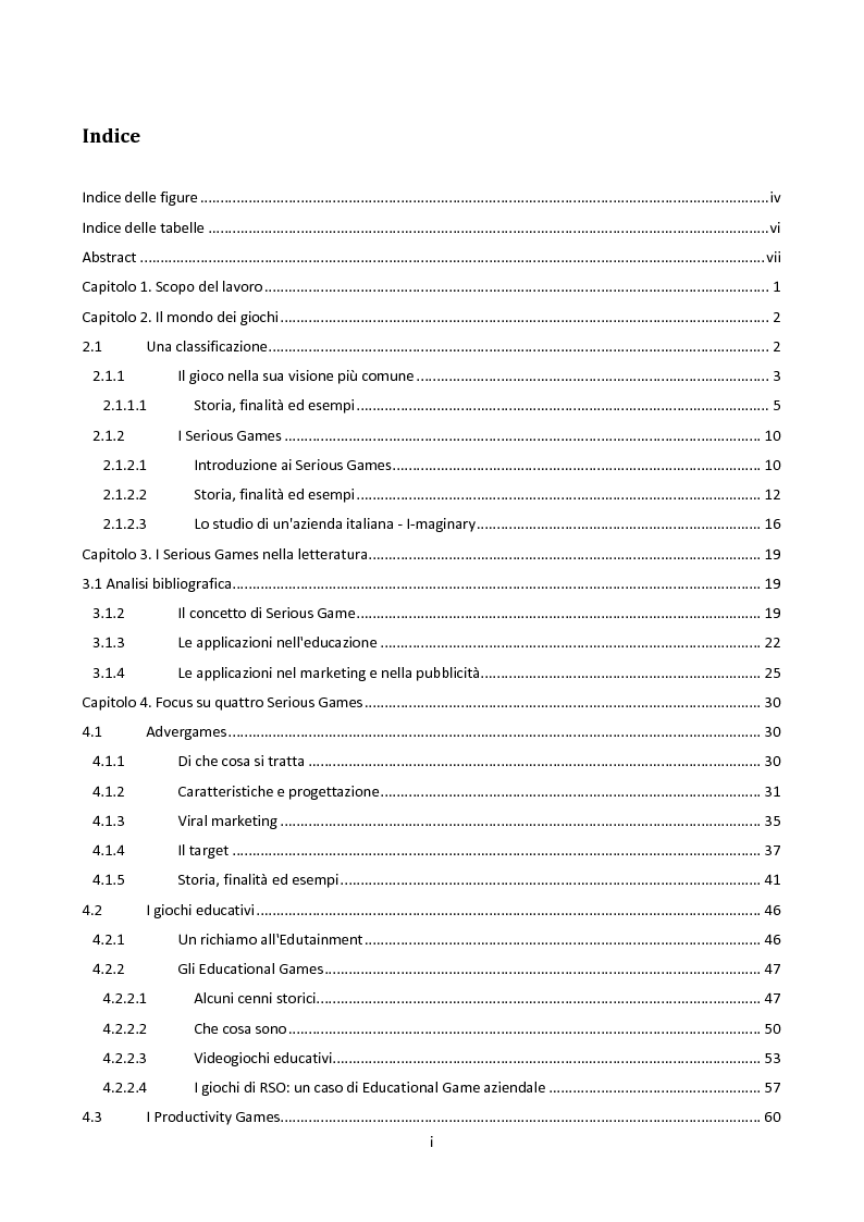 Indice della tesi: Il gioco come strumento di comunicazione d'impresa, Pagina 1