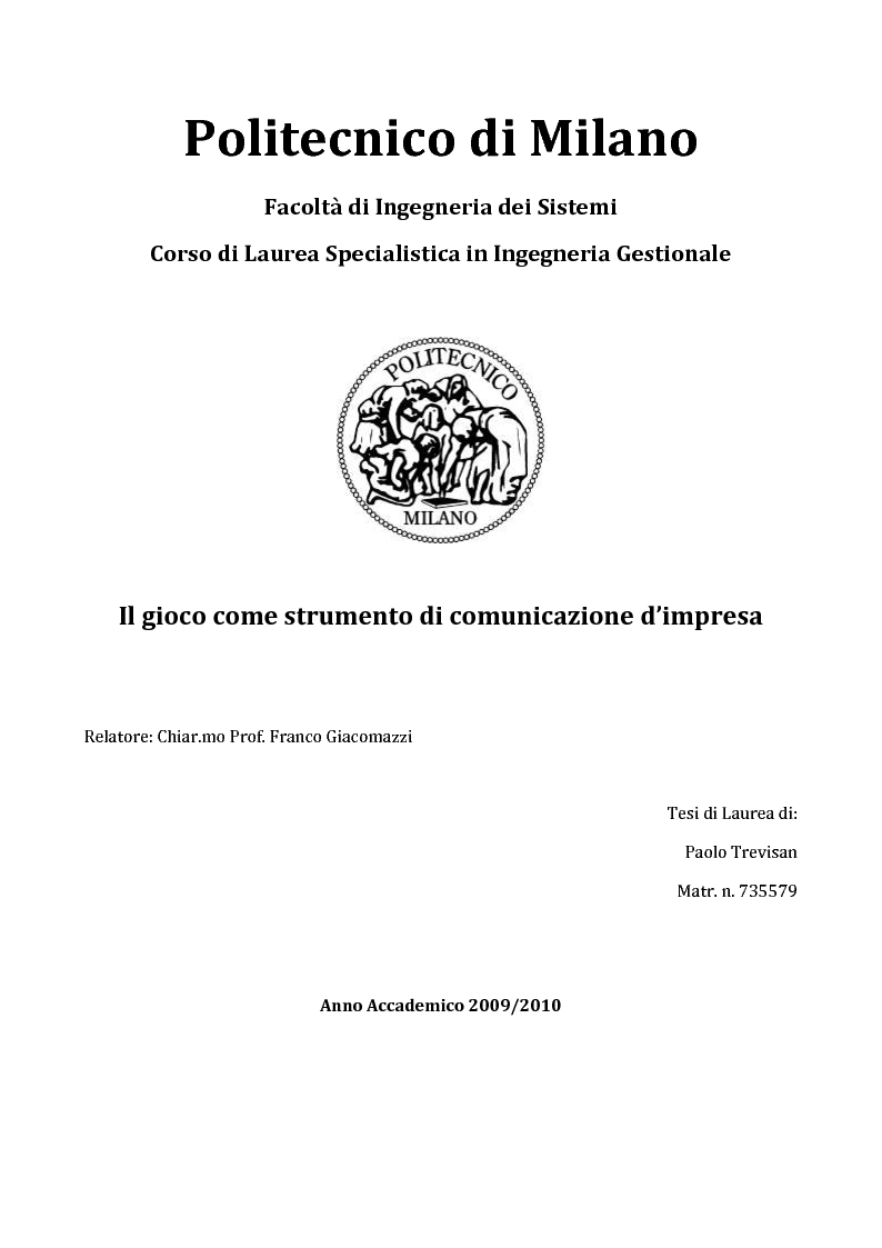 Anteprima della tesi: Il gioco come strumento di comunicazione d'impresa, Pagina 1