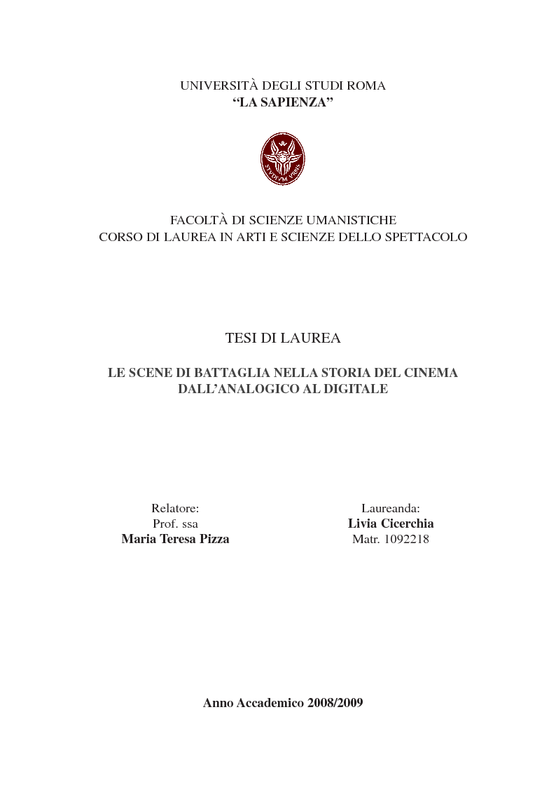 Anteprima della tesi: L'evoluzione delle scene di battaglia nella storia del cinema dall'analogico al digitale, Pagina 1