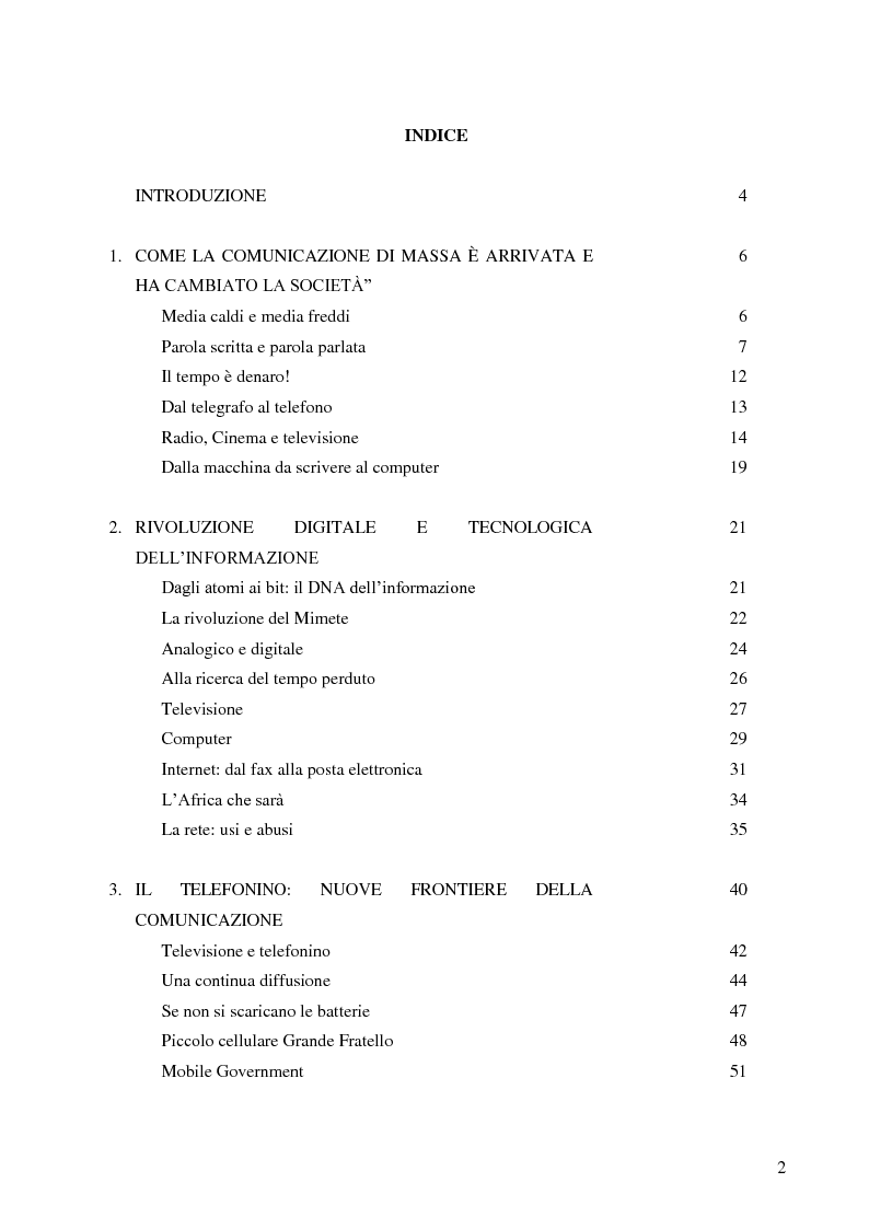 Indice della tesi: Il telefonino: l'ultima frontiera della rivoluzione digitale., Pagina 1