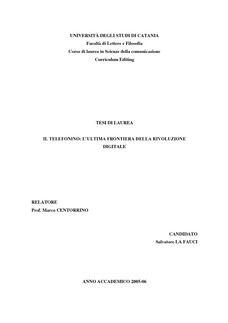 Anteprima della tesi: Il telefonino: l'ultima frontiera della rivoluzione digitale., Pagina 1