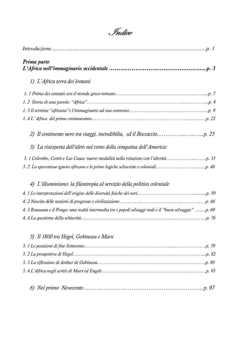 Indice della tesi: Quale Africa? Un percorso tra le immagini del continente africano., Pagina 1