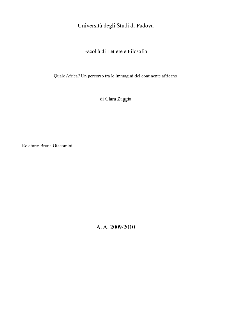 Anteprima della tesi: Quale Africa? Un percorso tra le immagini del continente africano., Pagina 1
