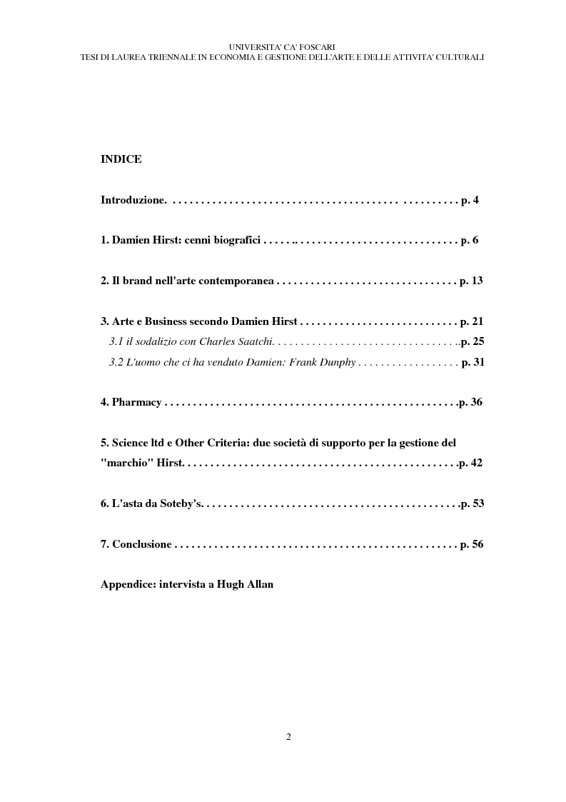 Business e arte secondo Damien Hirst Indice