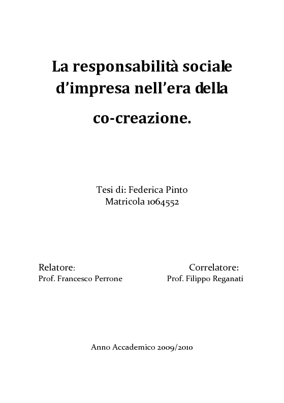 Anteprima della tesi: La responsabilità sociale d'impresa nell'era della co-creazione, Pagina 1