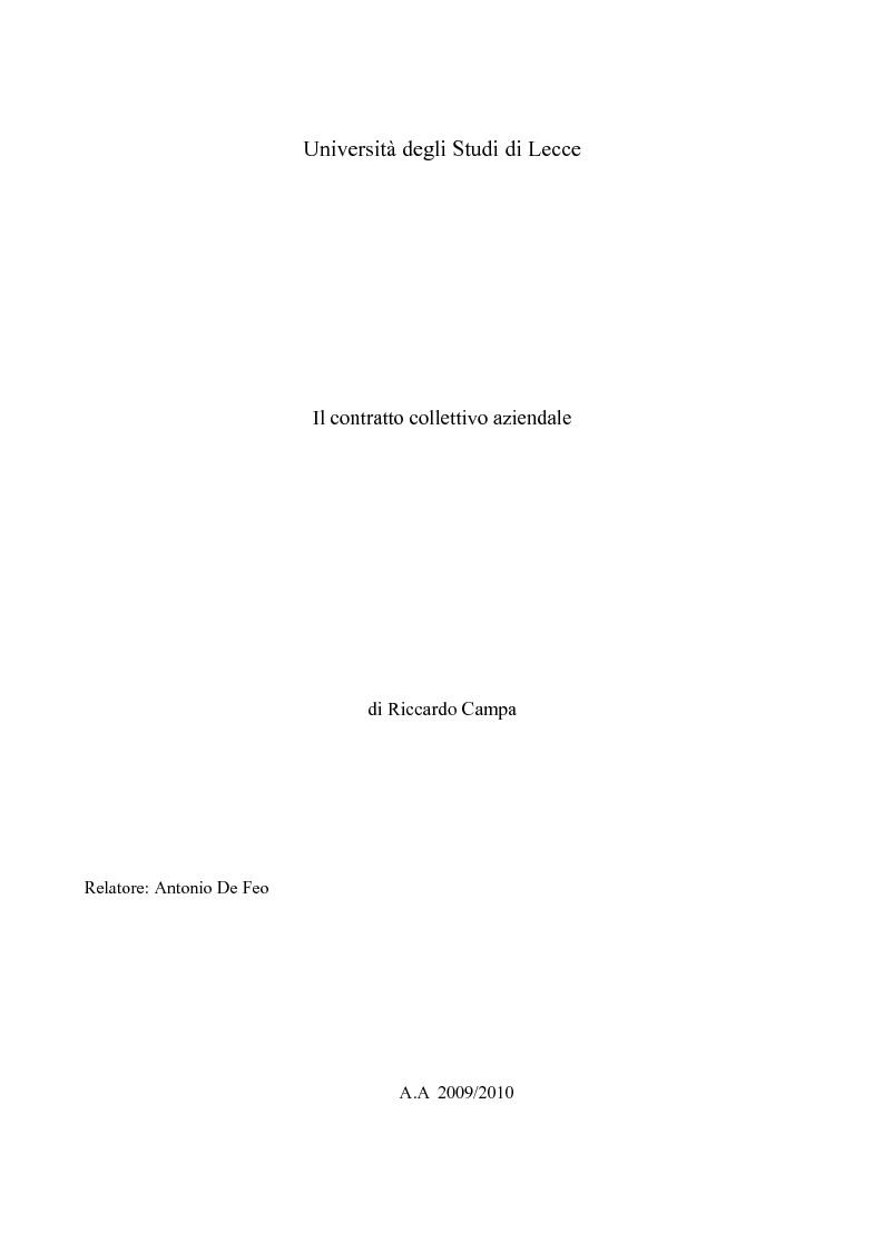 Anteprima della tesi: Il contratto collettivo aziendale, Pagina 1