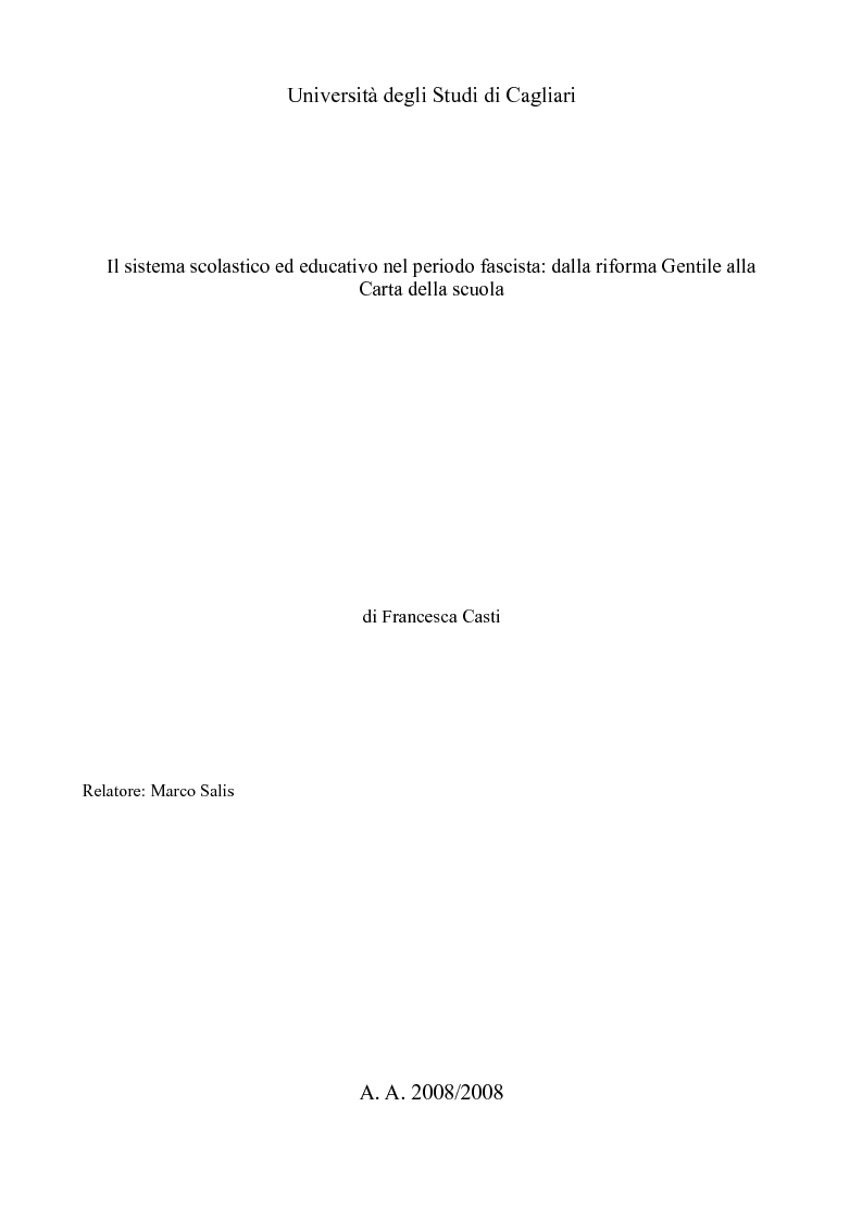 Anteprima della tesi: Il sistema scolastico ed educativo nel periodo fascista: dalla riforma Gentile alla Carta della scuola, Pagina 1